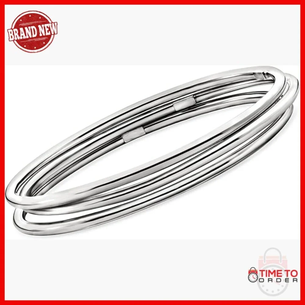 Sterling Silver Bangle Bracelet Set, Polished Finish, Slip-On Design